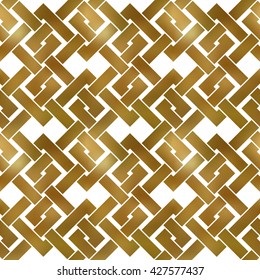 Abstract repeatable pattern background of golden twisted strips. Swatch of gold intertwined zigzag bands. Seamless pattern in modern style.