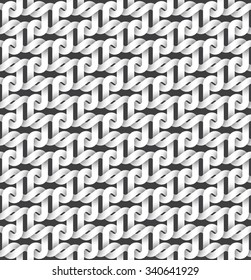 Abstract repeatable pattern background of white twisted strips. Swatch of intertwined links.