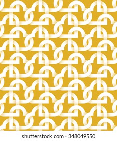 Abstract repeatable pattern background of white twisted strips on gold. Swatch of intertwined hearts for Valentine's day gift wrapping design.