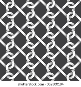 Abstract repeatable pattern background of white twisted strips on black. Swatch of intertwined infinite love symbols - twisted hearts.