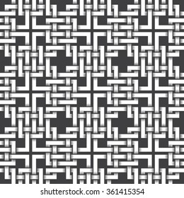 Abstract repeatable pattern background of white braided strips. Swatch of intertwined bands. Volumetric seamless pattern in modern style.