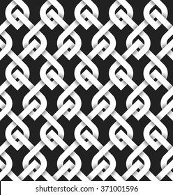 Abstract repeatable pattern background of white twisted strips. Swatch of intertwined strips with loops. Volumetric seamless pattern in modern style.