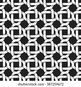 Abstract repeatable pattern background of white twisted strips. Swatch of intertwined curved bands. Seamless pattern with volume effect.