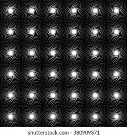 Abstract repeatable spirals background, pattern. Monochrome vector texture.