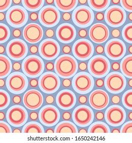 Abstract repeated circles. Flat, retro geometric design. Vector rounded seamless pattern for textile, wallpaper, wrapping paper, prints, fabric, web background or another accent etc.