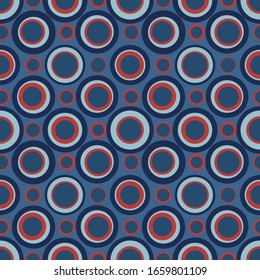 Ciclos repetidos abstractos. Diseño geométrico plano y retro. Vector redondeado sin fisuras para textiles, papel pintado, papel de envoltura, impresiones, tela, fondo web u otro acento, etc.