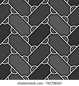 Abstract. Repeated figures background. Slabs tessellation. Seamless surface pattern design with slanted blocks tiling. Ethnic ornament. Mosaic motif. Geometric wallpaper. Digital paper. Vector art.