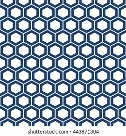 Abstract Repeating geometric background with Hexagons.
Vector seamless pattern indigo blue and white. Wallpaper Japanese stylish.
