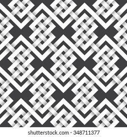 Abstract repeating pattern background of white twisted strips. Swatch of intertwined zigzag and knotting lines. Seamless pattern in celtic style with volume effect.