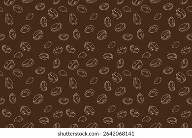 Abstract repeating pattern of coffee beans. vector illustration on a dark background