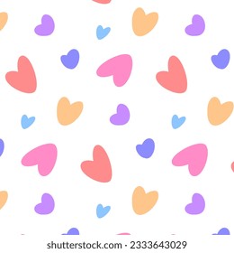 Abstract repeating vector romantic pattern with hand drawn pastel colored hearts. Stylish wallpaper or fabric print.