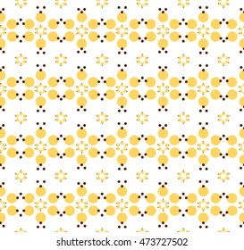 Abstract repeating yellow circle flower design background pattern seamless backdrop wallpaper. Vector image