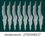Abstract repetitive pattern of organic shapes or vertical stalactites in gray tones on a dark green background in brushstroke