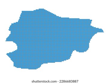 An abstract representation of Andorra, vector Andorra map made using a mosaic of blue dots with shadows. Illlustration suitable for digital editing and large size prints.