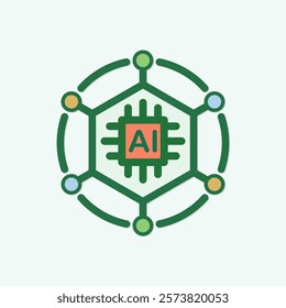 Abstract representation of artificial intelligence with a central AI chip connected to network nodes