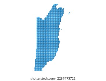 An abstract representation of Belize, vector Belize map made using a mosaic of blue dots with shadows. Illlustration suitable for digital editing and large size prints.