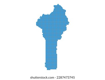 An abstract representation of Benin, vector Benin map made using a mosaic of blue dots with shadows. Illlustration suitable for digital editing and large size prints.