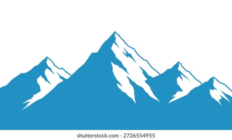 Representación Abstractas de picos montañosos azules con capas de nieve blancas sobre un fondo blanco limpio. Diseño minimalista.