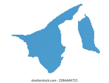 An abstract representation of Brunei, vector Brunei map made using a mosaic of blue dots with shadows. Illlustration suitable for digital editing and large size prints.