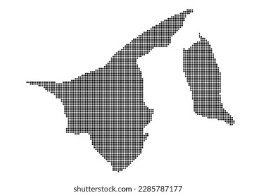 Una representación abstracta del mapa de Brunei, Brunéi, hecho usando un mosaico de puntos negros. Ilustración adecuada para la edición digital y las impresiones de gran tamaño.