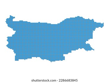 An abstract representation of Bulgaria, vector Bulgaria map made using a mosaic of blue dots with shadows. Illlustration suitable for digital editing and large size prints.