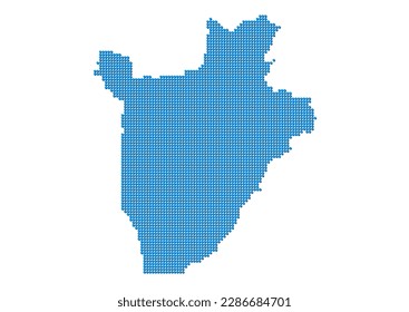 An abstract representation of Burundi, vector Burundi map made using a mosaic of blue dots with shadows. Illlustration suitable for digital editing and large size prints.