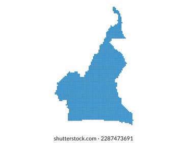 An abstract representation of Cameroon, vector Cameroon map made using a mosaic of blue dots with shadows. Illlustration suitable for digital editing and large size prints.
