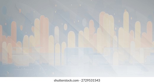 An abstract representation of a city skyline with a soft, dreamlike quality, featuring pastel colors and blurred reflections, creating a serene and modern aesthetic.