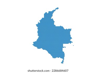 An abstract representation of Colombia, vector Colombia map made using a mosaic of blue dots with shadows. Illlustration suitable for digital editing and large size prints.