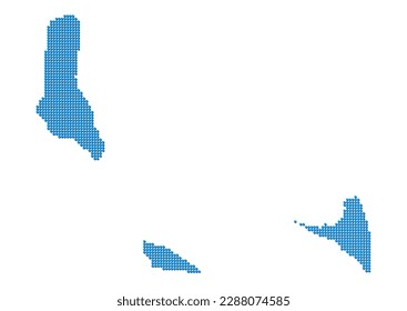 An abstract representation of Comoros, vector Comoros map made using a mosaic of blue dots with shadows. Illlustration suitable for digital editing and large size prints.