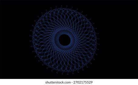 Abstract representation of a complex gear or ripple effect using thin, glowing blue lines.