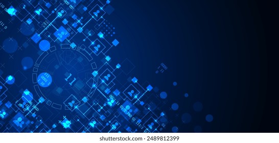 Abstract representation of a computer network and its users in the form of icons of people in squares. Vector illustration. Hand drawn.