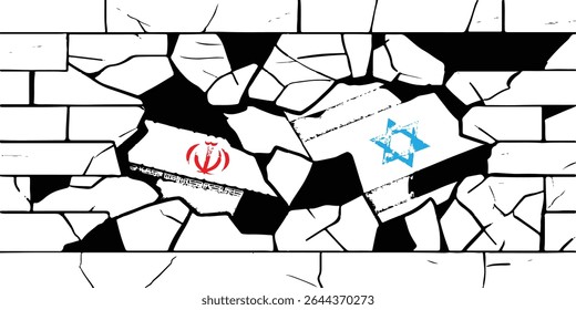 Abstract representation of conflict between Iran and Israel. A stylized graphic depicting the Iranian and Israeli flags, rendered in abstract, flowing colors.