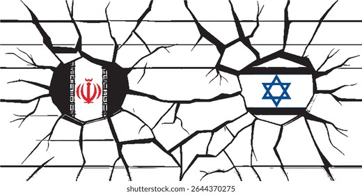 Abstract representation of conflict between Iran and Israel. A stylized graphic depicting the Iranian and Israeli flags, rendered in abstract, flowing colors.