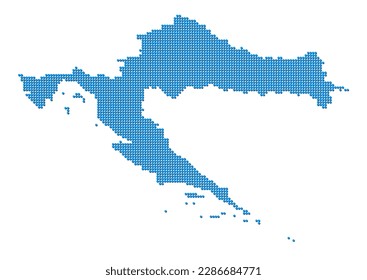 An abstract representation of Croatia, vector Croatia map made using a mosaic of blue dots with shadows. Illlustration suitable for digital editing and large size prints.