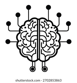 Abstract representation of a digital brain with connecting nodes and circuits.
