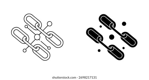 An abstract representation of a digital network, featuring interconnected chain links and small circular nodes, suggesting connectivity and data flow.