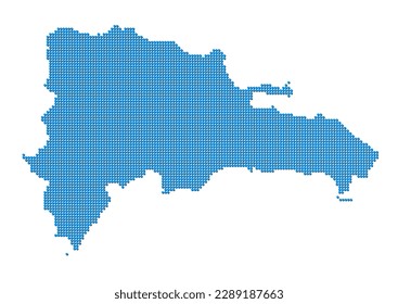 An abstract representation of Dominican Republic, vector Dominican Republic map made using a mosaic of blue dots with shadows. Illlustration suitable for digital editing and large size prints.