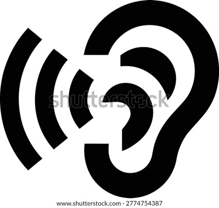 Abstract representation of an ear with sound waves emanating outwards symbolizing hearing and listening concept graphic