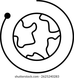 Abstract representation of Earth with a circular orbit line and a dot symbolizing a satellite or celestial body.
