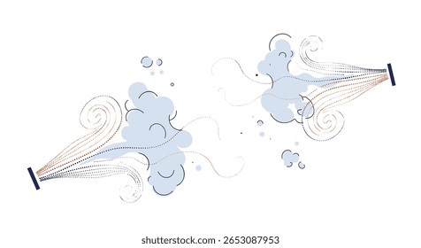 abstract representation of an energetic collision of two opposing force fields creating a dynamic visual display of light and particles