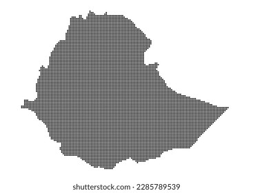 An abstract representation of Ethiopia using a mosaic of black dots. Illlustration suitable for digital editing and large size prints.