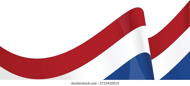 Abstract representation of a flag with flowing red, white, and blue colors.