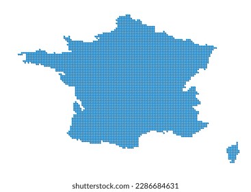 Eine abstrakte Darstellung von Frankreich, Vektor-Frankreich-Karte mit einem Mosaik von blauen Punkten mit Schatten. Illustration geeignet für digitale Bearbeitung und große Drucke.