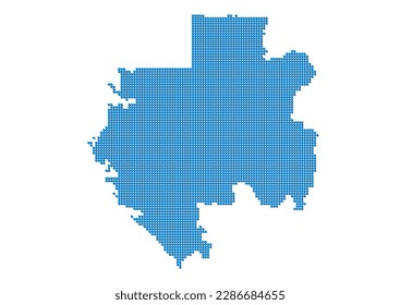 An abstract representation of Gabon, vector Gabon map made using a mosaic of blue dots with shadows. Illlustration suitable for digital editing and large size prints.
