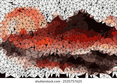An abstract representation of geometric patterns picturing sunset in the mountains