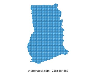 An abstract representation of Ghana, vector Ghana map made using a mosaic of blue dots with shadows. Illlustration suitable for digital editing and large size prints.