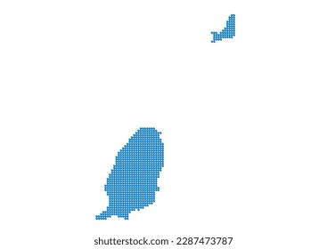 An abstract representation of Grenada, vector Grenada map made using a mosaic of blue dots with shadows. Illlustration suitable for digital editing and large size prints.