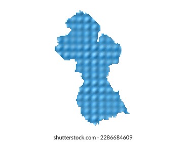 An abstract representation of Guyana, vector Guyana map made using a mosaic of blue dots with shadows. Illlustration suitable for digital editing and large size prints.