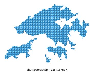An abstract representation of Hong Kong, vector Hong Kong map made using a mosaic of blue dots with shadows. Illlustration suitable for digital editing and large size prints.